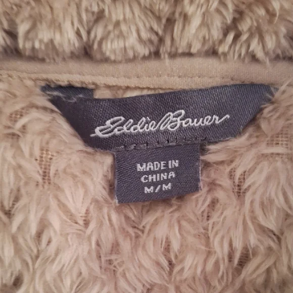 Eddie Bauer Beige Teddy Bear Fleece 1/4 Button Pullover Jacket Medium - Picture 2 of 8